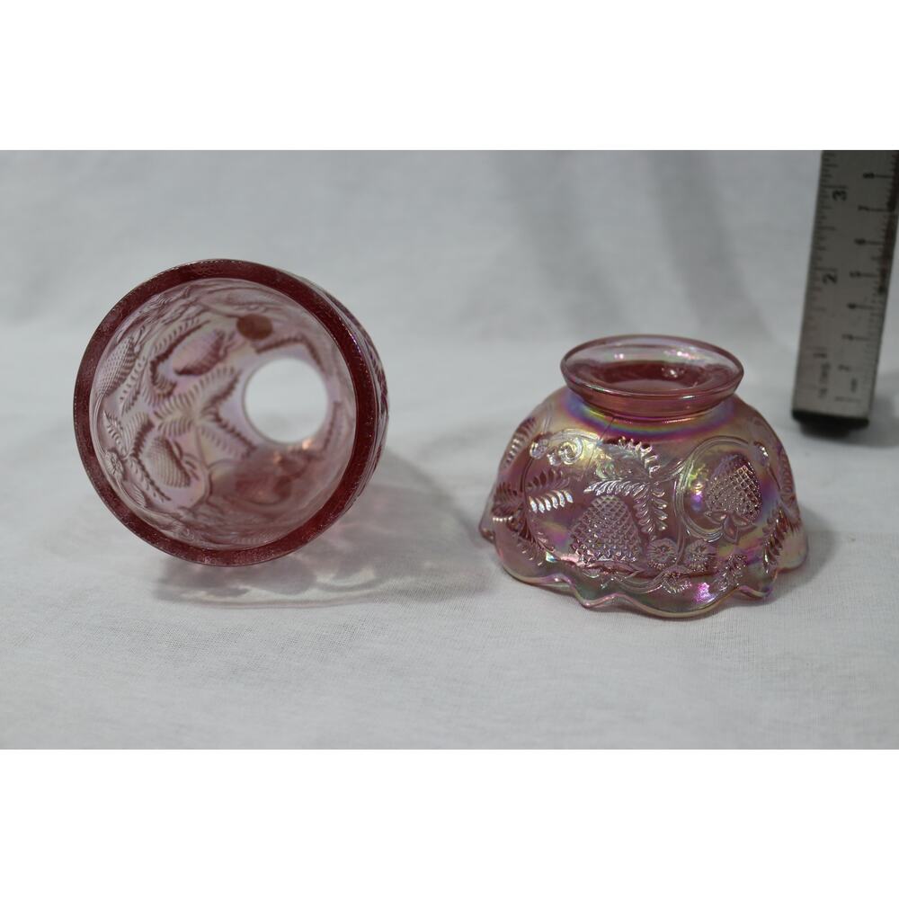 Vintage Fenton Inverted Strawberry Pink Fairy Lamp Candle Votive Holder